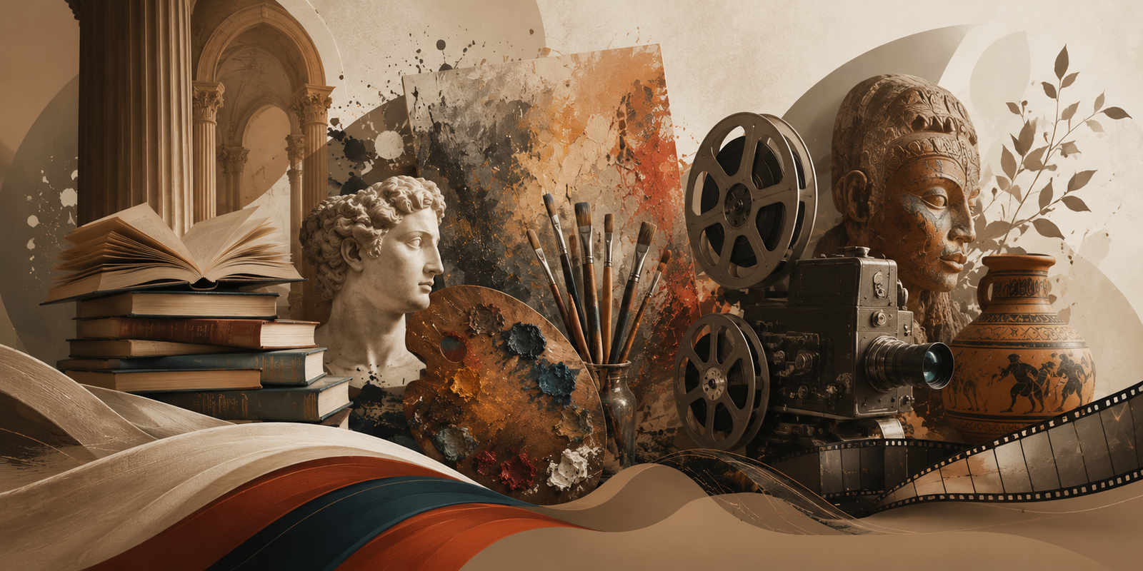 An image that represents the theme of literature, books, art and culture